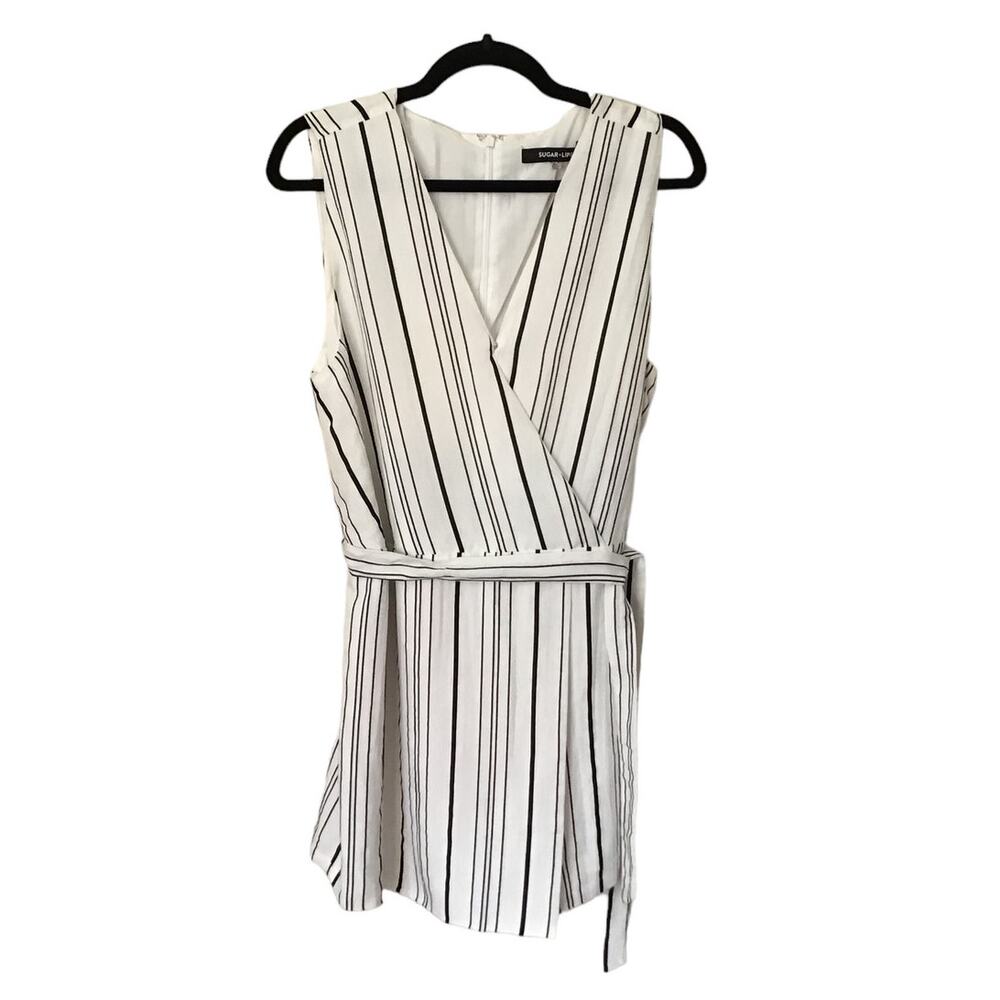 Sugar Lips White and Black Stripped Sleeveless Shorts Romper Women’s SZ XL NWT